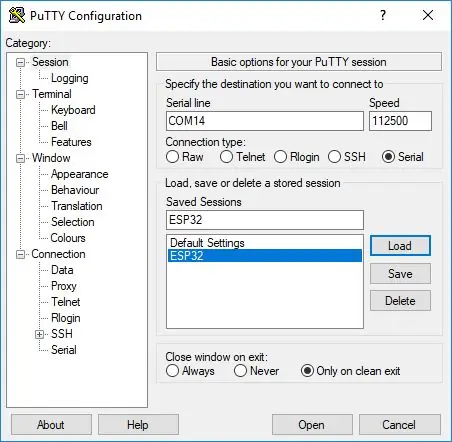 Pienen peruskoodin lataaminen ESP32: een