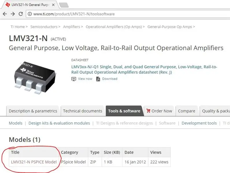 I-download ang Mga Magagamit na Modelong SPICE para sa LMV321 Op-amp Mula sa Mga Chip Vendor at Lugar sa Bagong Direktoryo