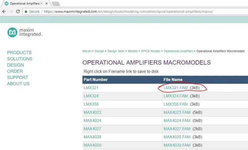 Download de SPICE-modeller, der er tilgængelige til LMV321 Op-amp fra chipleverandører og placer i nyt bibliotek