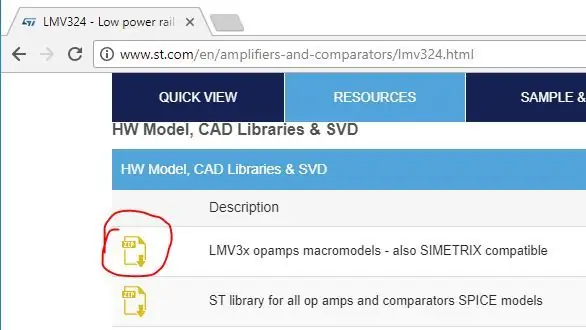 Download de SPICE-modellen die beschikbaar zijn voor LMV321 Op-amp van chipverkopers en plaats ze in de nieuwe map