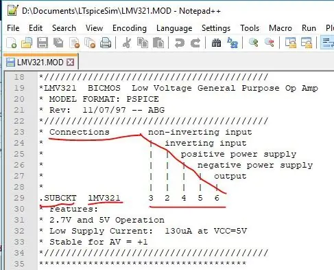 Opamp2.asy Symbol Pin Order LMV321 менен дал келерин текшериңиз. SUBCKT Pin Connection Information