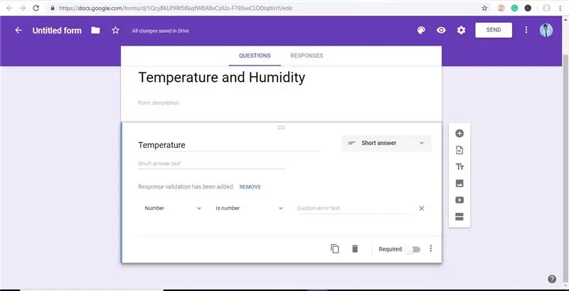 Ahora edite la pregunta como temperatura y haga clic en el botón "+" para agregar otra pregunta para la humedad