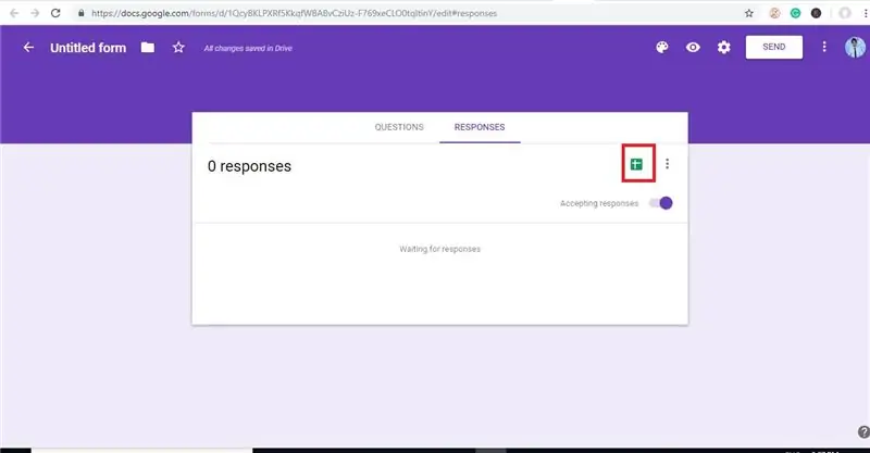 İndi formaya qayıdın və RESPONSES düyməsini basın və sonra şəkildəki kimi Google Cədvəl simgesini vurun