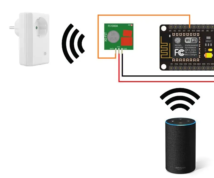 Kinokontrol ng Amazon Alexa ang 433mHz Remote Smart Outlets Na May ESP8266: 4 na Hakbang