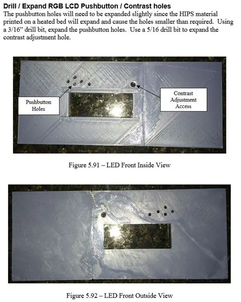 Konstruksiyon - Mag-drill / Palawakin ang RGB LCD Pushbutton / Contrast Holes