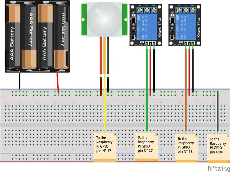 Koppel die sensor en relais