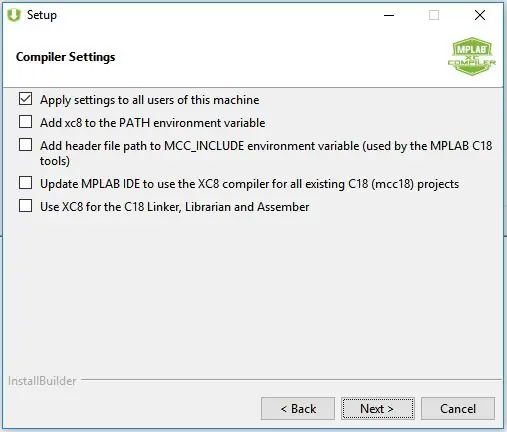 Cilësimet e përpiluesit, thjesht klikoni Next