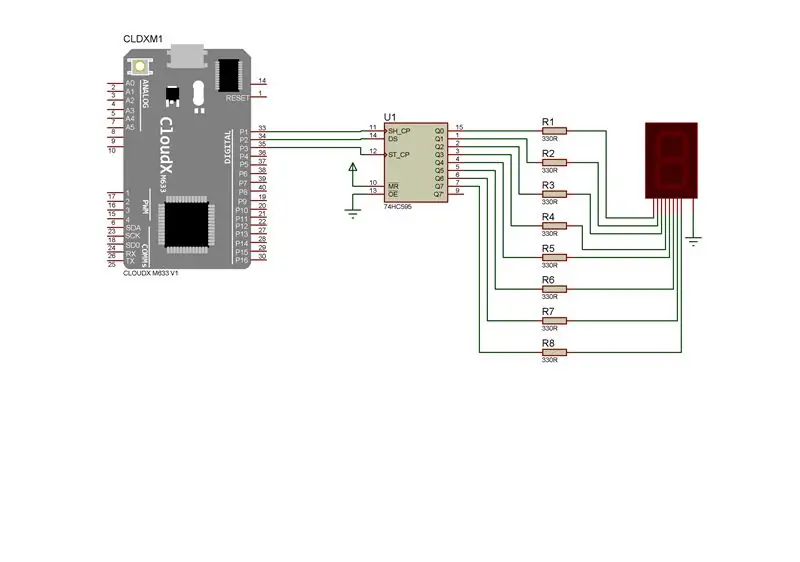 Interfațarea afișajului cu 7 segmente cu registrul Shift utilizând microcontrolerul CloudX