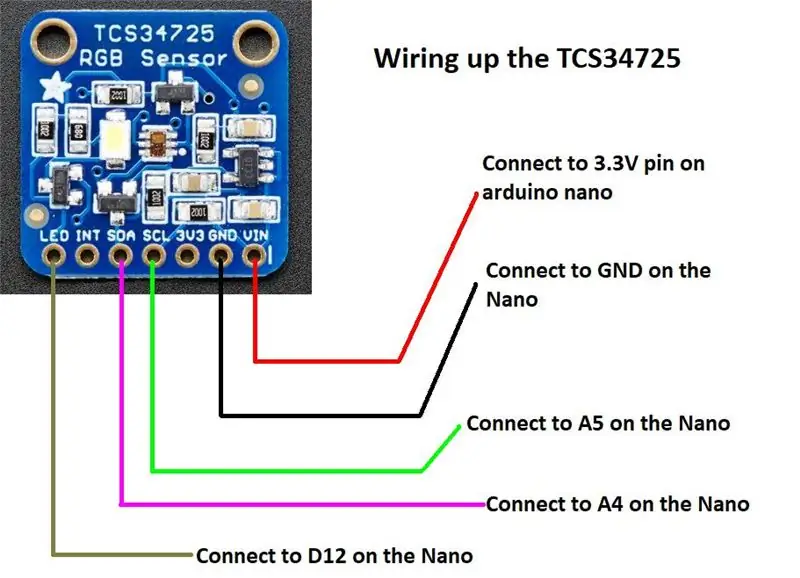 Zapojenie farebného senzora k Arduino Nano