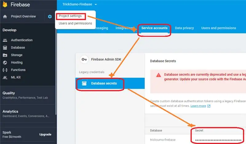 Configureu Firebase i obtingueu la clau secreta