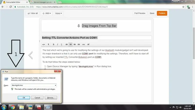 Configuration du convertisseur TTL/port Arduino comme COM1