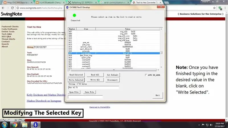 Modification des valeurs à l'aide de l'outil OVC3860