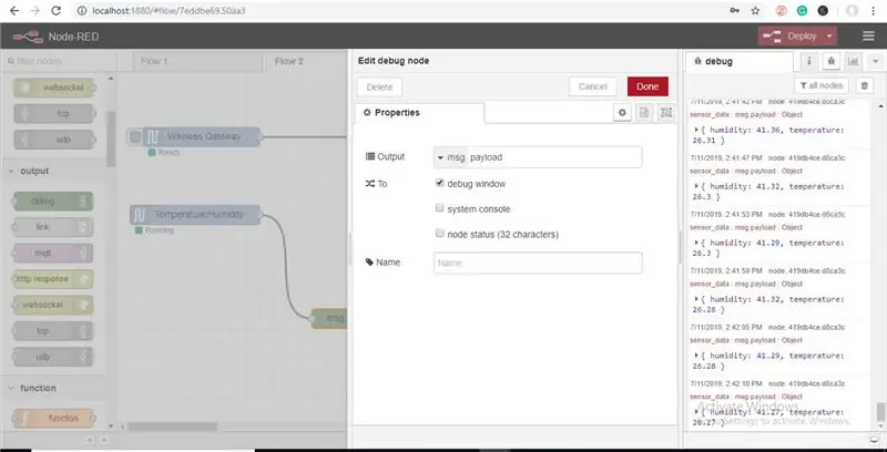 İndi Palitranıza qayıdın və yuxarıdakı axtarış sahəsinə "debug" yazın, bu qovşaqlardan birini tutun və simsiz ağ geçidinizin sağına sürükləyin