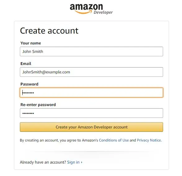 Izrada Amazon Developer računa