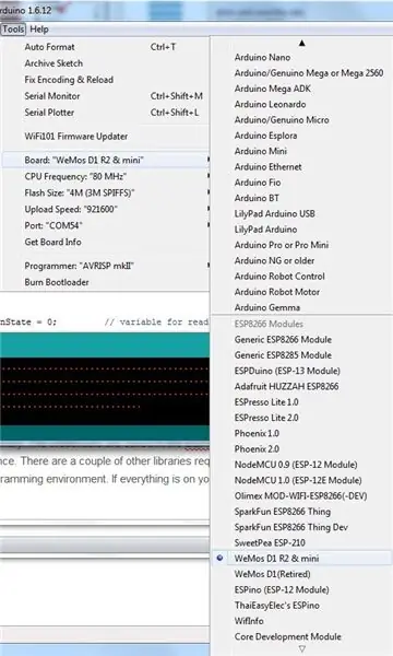 Programmation du WeMos D1 à l'aide du logiciel ARDUINO