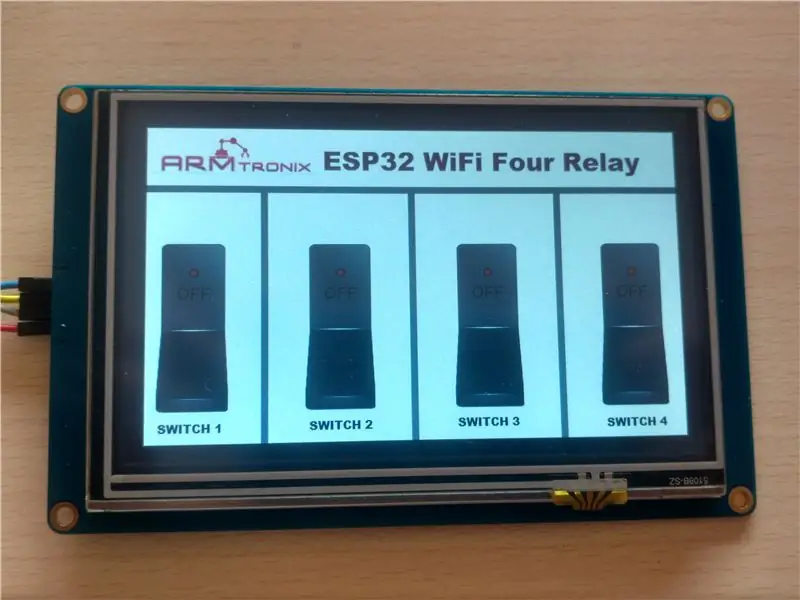 Interfaz de pantalla Nextion con placa ESP 32 de cuatro relés