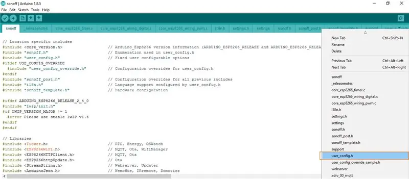 Arquivo principal e configuração do usuário Sonoff