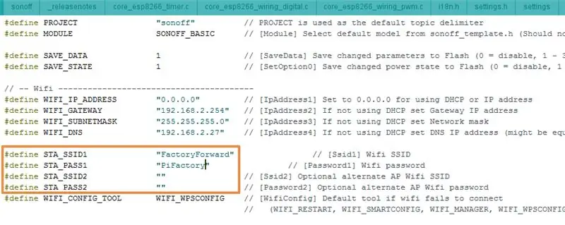 Konfigurálja az SSID -t, a jelszót és a projektnevet