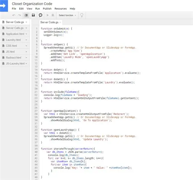 Google Scripts: (Server Code.gs) Először nézze meg az adatokat és a kódot