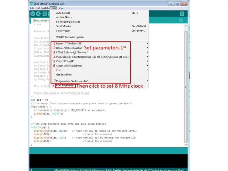 Nustatykite „Arduino“į programą ATtiny84