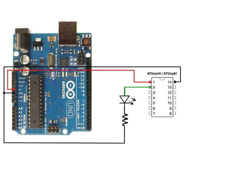 Prijunkite „ATtiny84“, kad paleistumėte kaip savarankišką