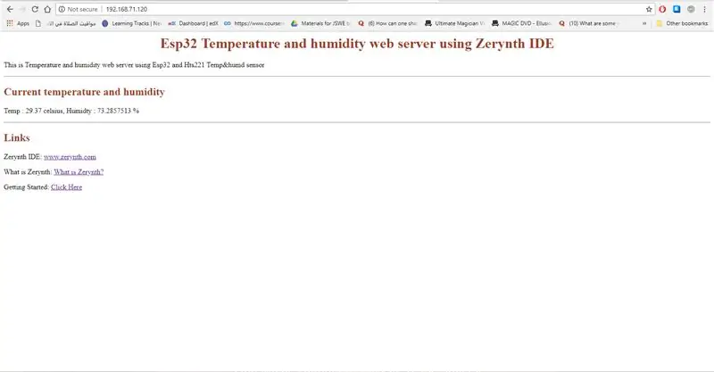 Serveur Web de température et d'humidité Esp32 utilisant PYTHON et Zerynth IDE