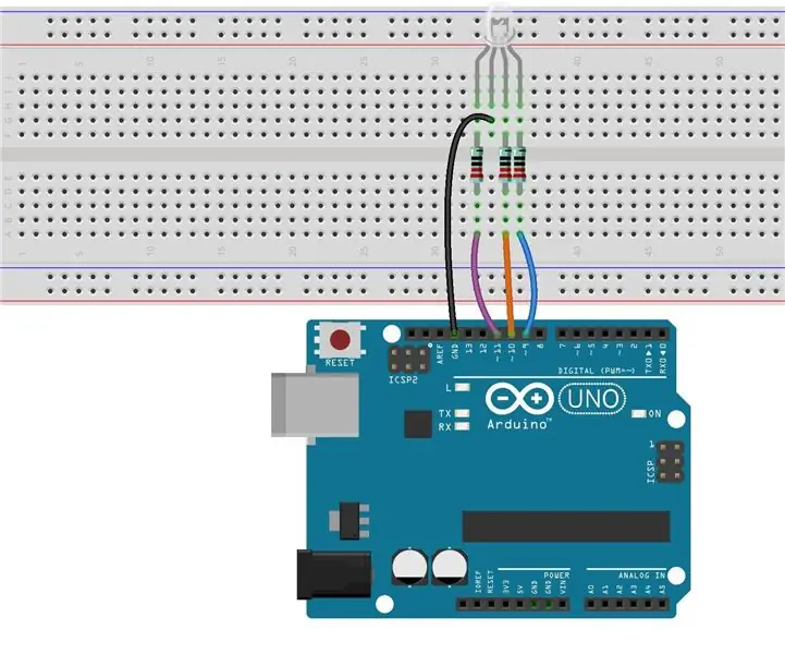 RGB LED sa Arduino Uno R3: 7 koraka