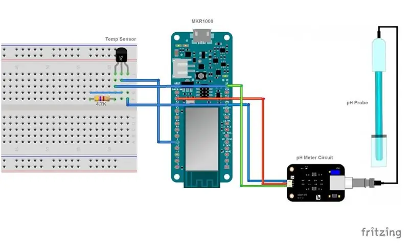 Connecteu els sensors de temperatura i PH a MKR1000