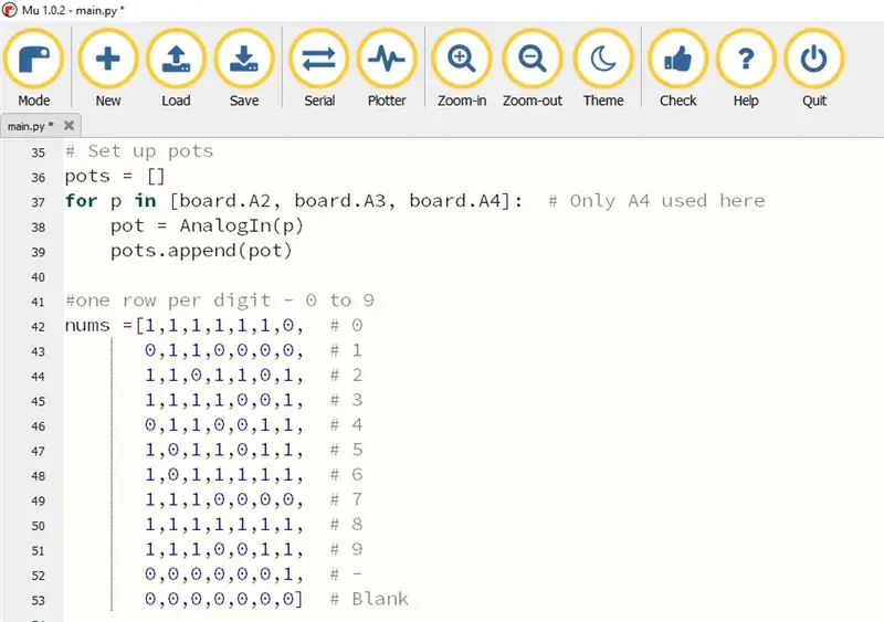 Código: Parte 2 - Configurar pines analógicos y codificar los caracteres numéricos