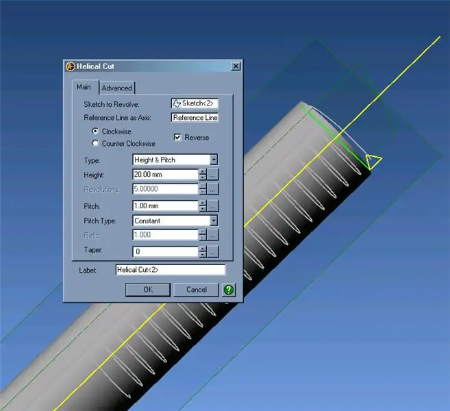 Vytvořte prvek Helical Cut