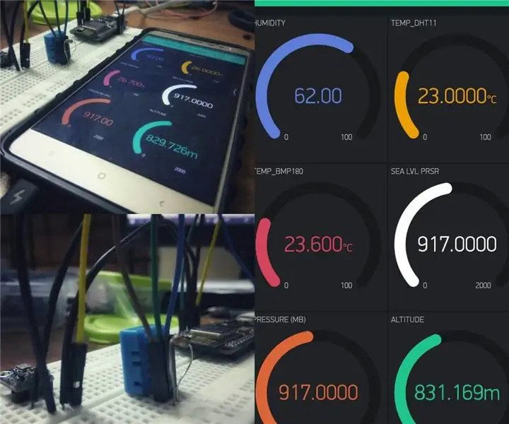 DIY værstasjon som bruker DHT11, BMP180, Nodemcu med Arduino IDE over Blynk Server: 4 trinn