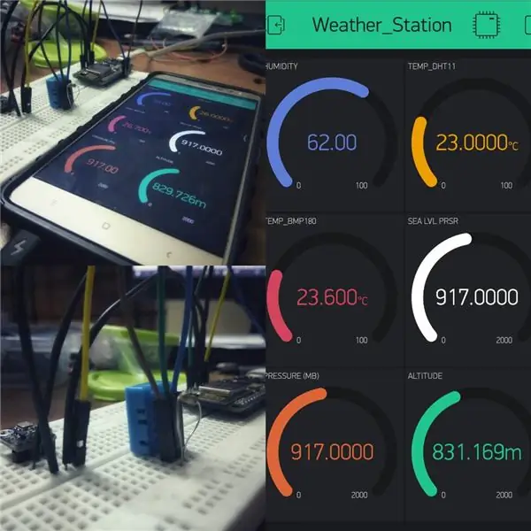 Kituo cha Hali ya Hewa cha DIY Kutumia DHT11, BMP180, Nodemcu Na IDE ya Arduino Juu ya Seva ya Blynk