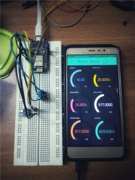 Meteorologická stanica pre domácich majstrov používajúca DHT11, BMP180, Nodemcu s Arduino IDE cez server Blynk