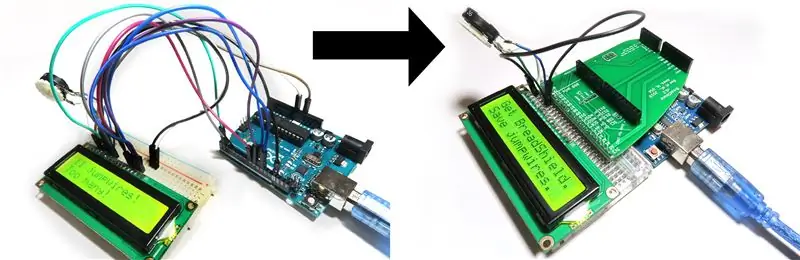 Zapojení Arduino a Character LCD v BreadShield