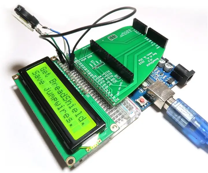 „Arduino“ir „Character“LCD prijungimas prie „BreadShield“: 6 žingsniai