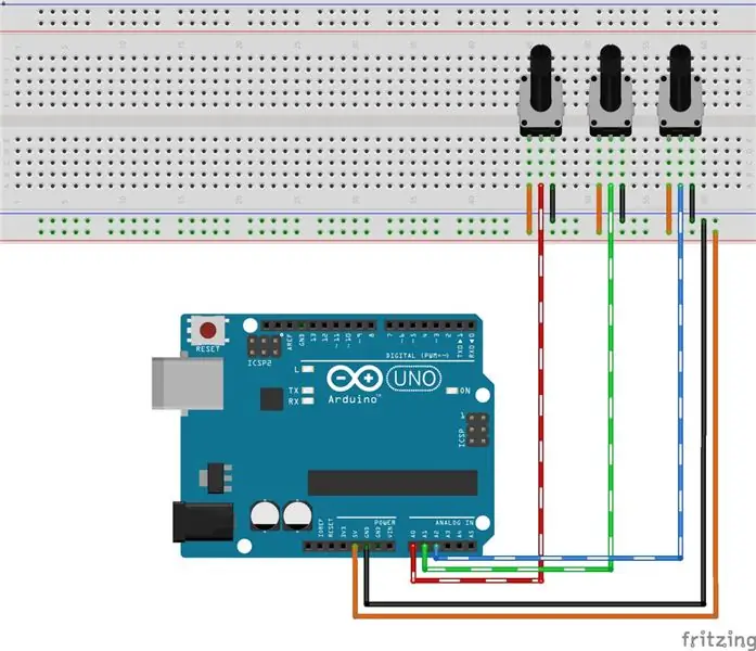 Esquema de cablejat per al potenciòmetre (3x)