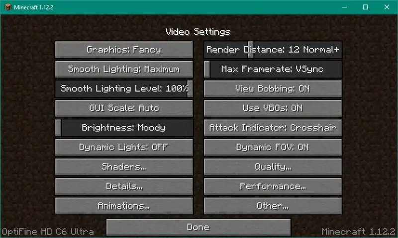 Configuración de Optifine