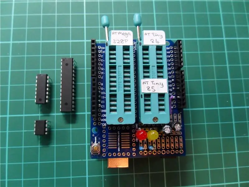 ATTiny85, ATTiny84 ба ATMega328P програмчлах: Arduino нь ISP байдлаар