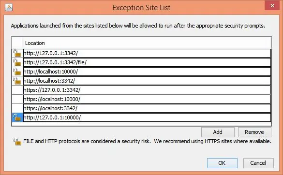 Laat die Webmin File Manager werk (voeg 'n uitsondering by Java vir Webmin)