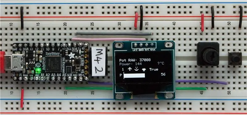 Grafika op 'n SSD1306 I2C OLED 128x64 -skerm met CircuitPython met behulp van 'n Itsybitsy M4 Express