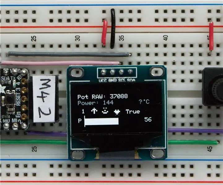 Grafika op 'n SSD1306 I2C OLED 128x64 -skerm met CircuitPython met 'n Itsybitsy M4 Express: 13 stappe (met foto's)