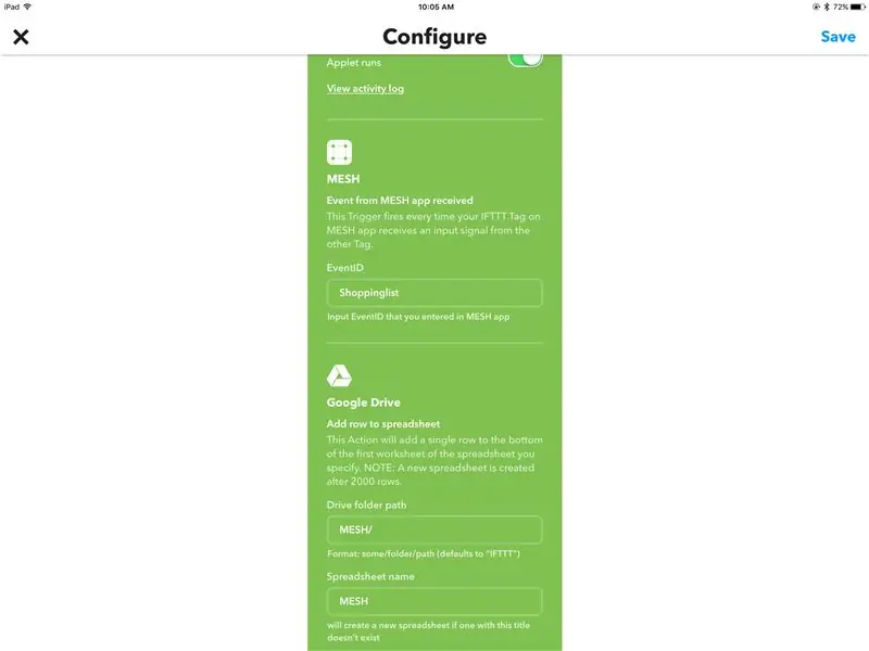 Programozza az IFTTT alkalmazásblokkot a MESH alkalmazásban