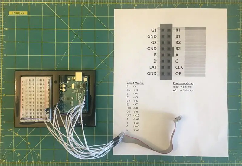 Sluit die matrikslintkabel aan op die Arduino