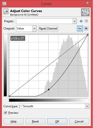 Verplaats de curve zodat deze er zo uitziet en klik vervolgens op