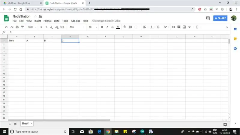 Fjerde trinn: Utarbeidelse av Google Sheet og dets skript