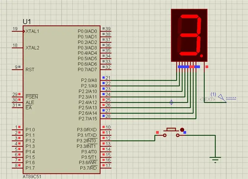 הגדלת ערך 7 פלחים באמצעות כפתור Push עם 8051