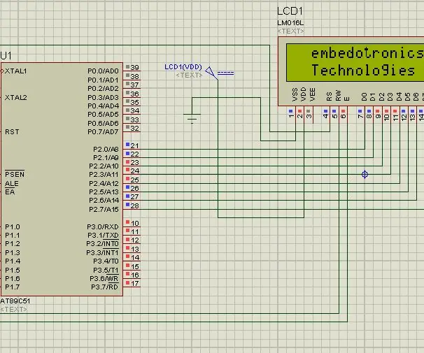 Interfaçage du microcontrôleur 8051 avec écran LCD 16 * 2 dans la simulation Proteus : 5 étapes (avec images)