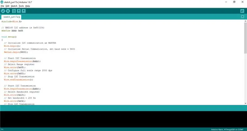 รหัส Arduino การวัดไจโรสโคป 3 แกน