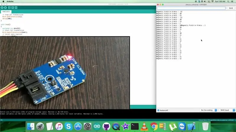 Магниттик талаанын интенсивдүүлүгүн өлчөө үчүн Arduino коду