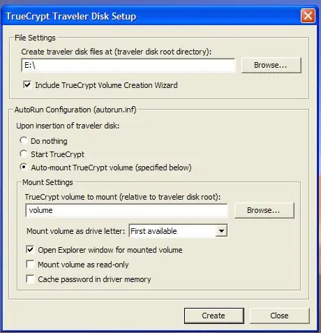 Konfigūruokite „Traveller Disk Settings“